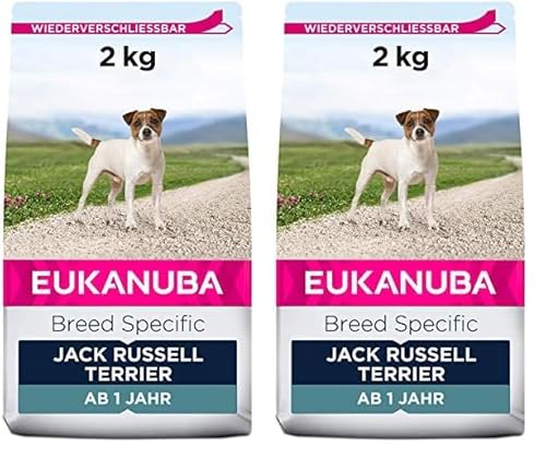 Eukanuba Breed Specific Jack Russell Terrier Trockenfutter - optimal auf die Rasse abgestimmtes Premium Hundefutter mit Huhn, 2 kg (Packung mit 2) von Eukanuba