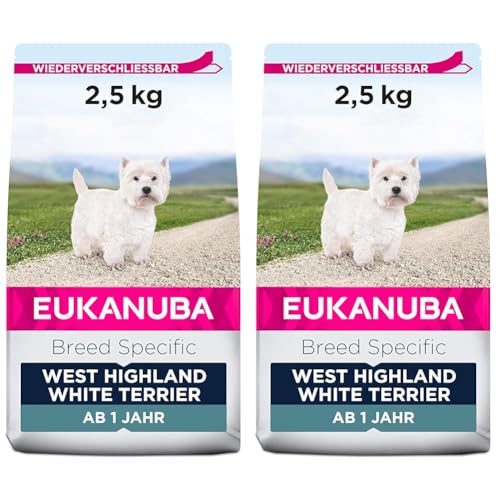 Eukanuba Breed Specific West Highland Terrier Trockenfutter - optimal auf die Rasse abgestimmtes Premium Hundefutter mit Huhn, 2.5 kg (Packung mit 2) von Eukanuba