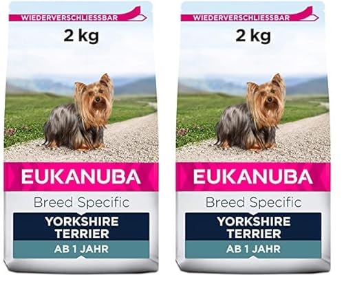 Eukanuba Breed Specific Yorkshire Terrier Trockenfutter - optimal auf die Rasse abgestimmtes Premium Hundefutter mit Huhn, 2 kg (Packung mit 2) von Eukanuba