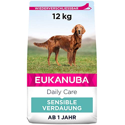 Eukanuba Daily Care Sensitive Digestion Hundefutter - Trockenfutter für Hunde mit sensibler Verdauung, Magenfreundlich mit leicht verdaulichem Reis, 12 kg von Eukanuba
