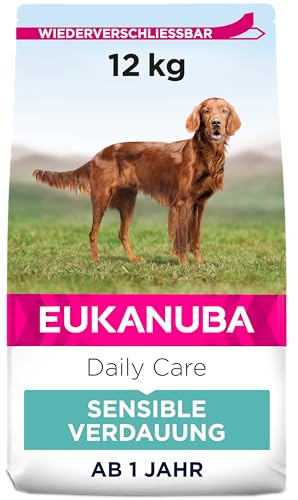 Eukanuba Daily Care Sensitive Digestion Hundefutter - Trockenfutter für Hunde mit sensibler Verdauung, Magenfreundlich mit leicht verdaulichem Reis, 12 kg von Eukanuba