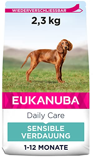 Eukanuba Daily Care Sensitive Digestion Welpenfutter - Trockenfutter für Welpen mit sensibler Verdauung, Magenfreundlich mit leicht verdaulichem Reis, 2,3 kg von Eukanuba