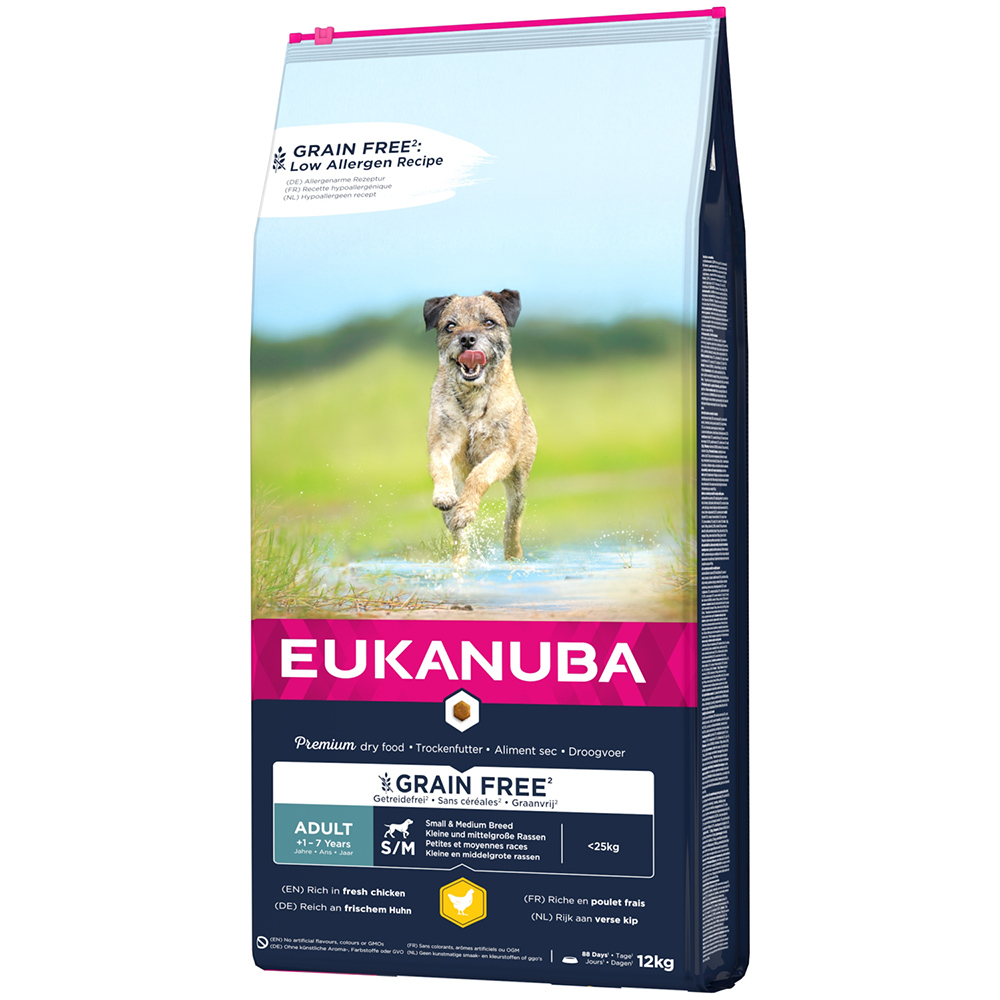 Eukanuba Grain Free Adult Small / Medium Breed Huhn - Sparpaket: 2 x 12 kg von Eukanuba