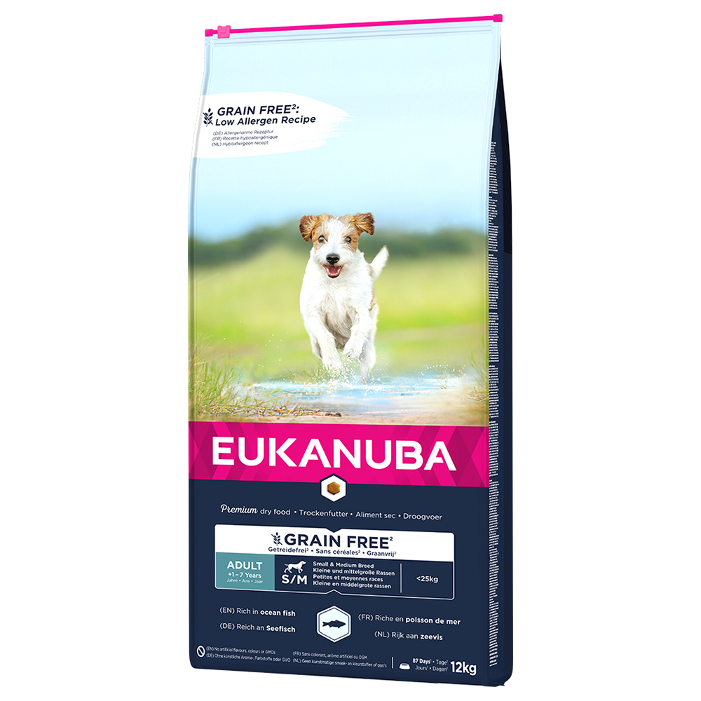 Eukanuba Grain Free Adult Small / Medium Breed Lachs - Sparpaket: 2 x 12 kg von Eukanuba