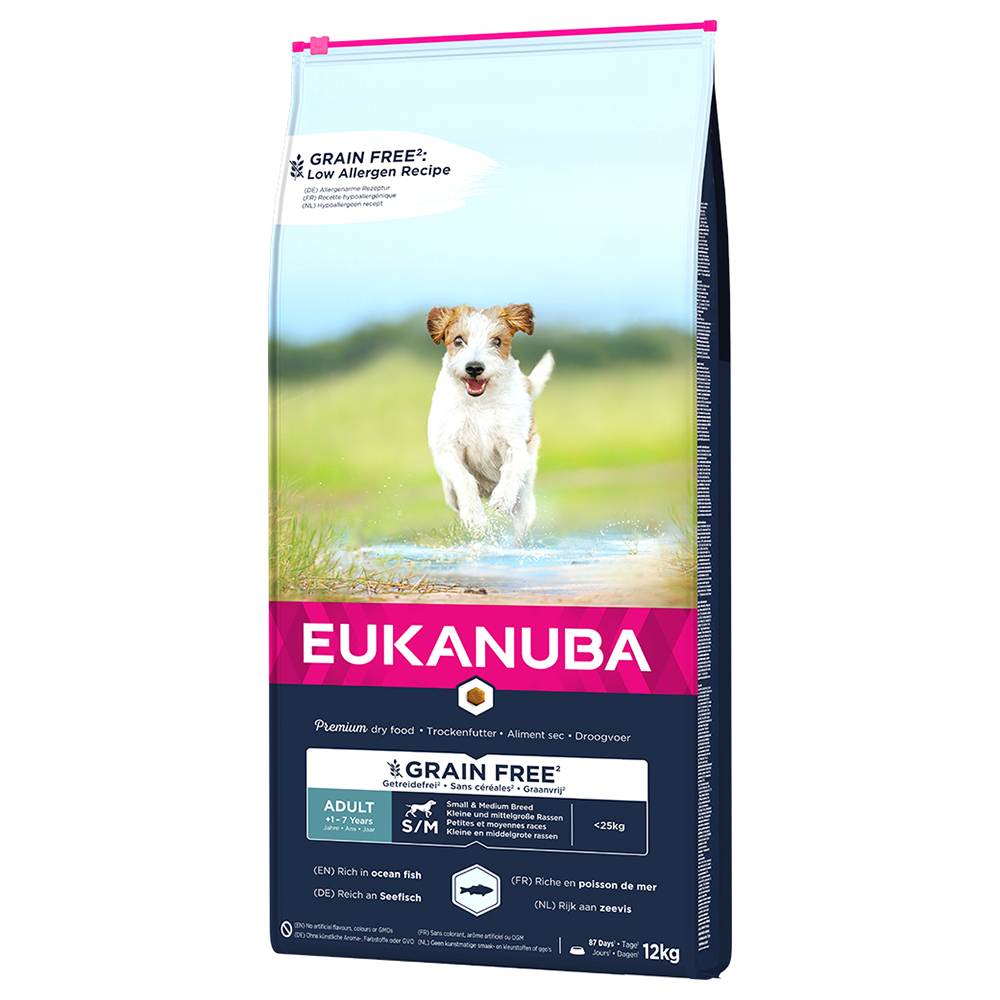 Eukanuba Grain Free Adult Small / Medium Breed mit Seefisch - Sparpaket: 2 x 12 kg Eukanuba Grain Free Adult Small / Medium Breed mit Seefisch - Sparpaket: 2 x 12 kg von Eukanuba