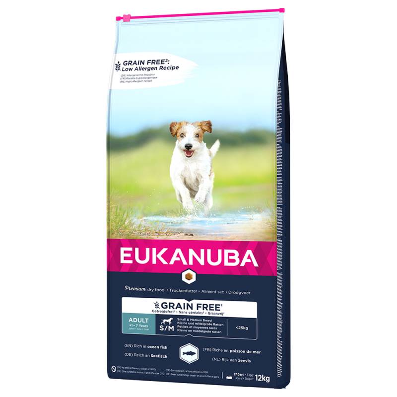 Eukanuba Grain Free Adult Small / Medium Breed mit Lachs - Sparpaket: 2 x 12 kg von Eukanuba