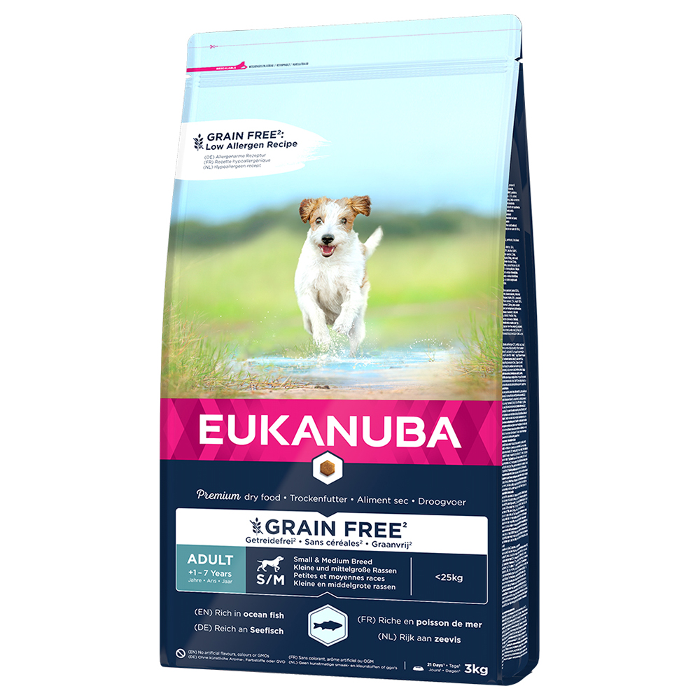 Eukanuba Grain Free Adult Small / Medium Breed Lachs - Sparpaket: 2 x 3 kg von Eukanuba