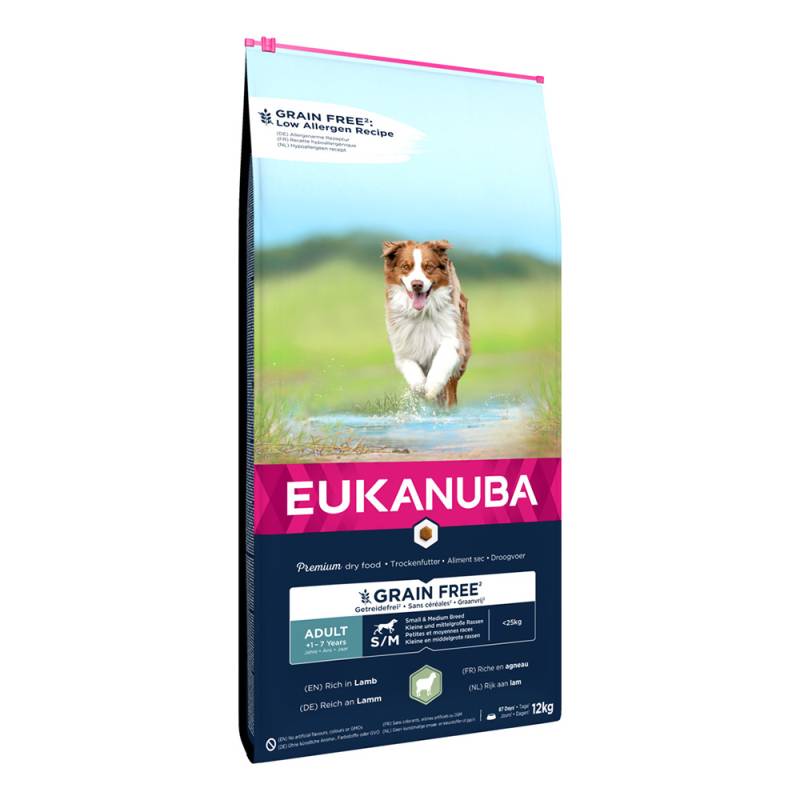Eukanuba Grain Free Adult Small & Medium Breed Lamm - Sparpaket: 2 x 12 kg von Eukanuba
