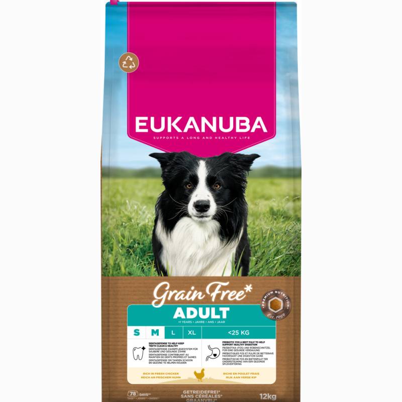 Eukanuba Grain Free Adult Small & Medium mit Huhn - Sparpaket: 2 x 12 kg Eukanuba Grain Free Adult Small & Medium mit Huhn - Sparpaket: 2 x 12 kg von Eukanuba