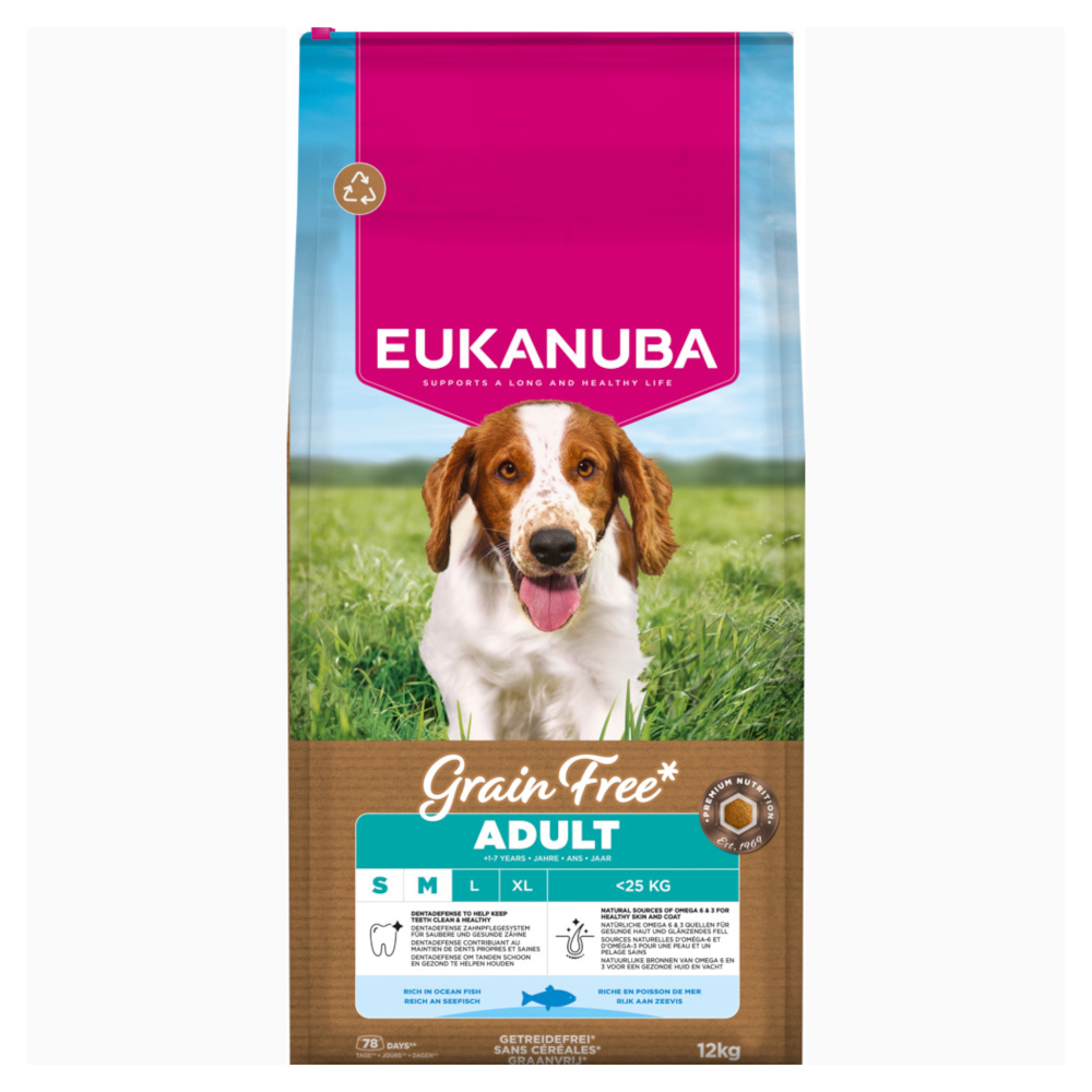 Eukanuba Grain Free Adult Small & Medium mit Seefisch - Sparpaket: 2 x 12 kg Eukanuba Grain Free Adult Small & Medium mit Seefisch - Sparpaket: 2 x 12 kg von Eukanuba