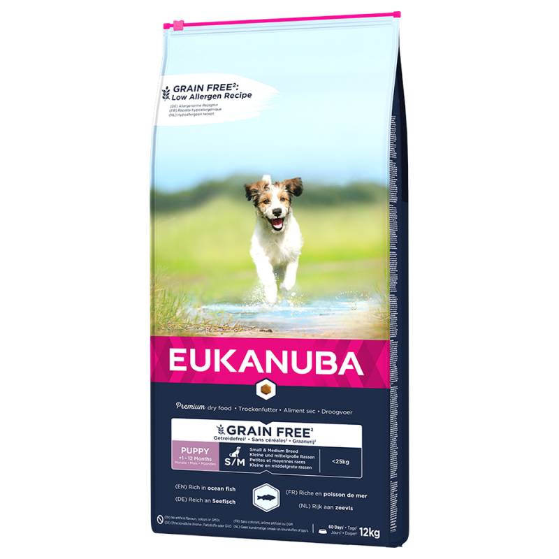 Eukanuba Grain Free Puppy Small / Medium Breed mit Lachs - Sparpaket: 2 x 12 kg von Eukanuba