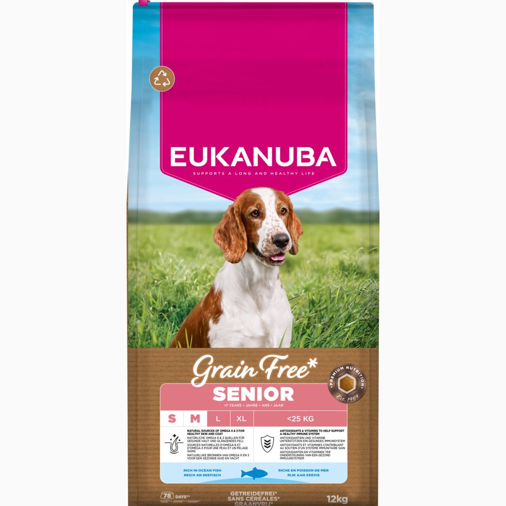 Eukanuba Grain Free Senior Small & Medium mit Seefisch - Sparpaket: 2 x 12 kg Eukanuba Grain Free Senior Small & Medium mit Seefisch - Sparpaket: 2 x 12 kg von Eukanuba