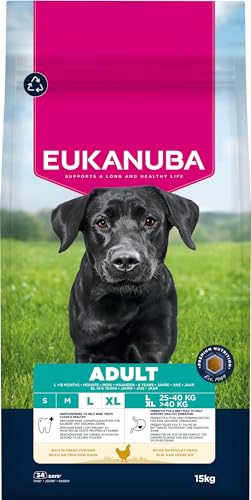 Eukanuba Hundefutter Trocken mit frischem Huhn für große Rassen, Premium Trockenfutter für ausgewachsene Hunde, 15 kg Eukanuba Hundefutter Trocken mit frischem Huhn für große Rassen, Premium Trockenfutter für ausgewachsene Hunde, 15 kg von Eukanuba