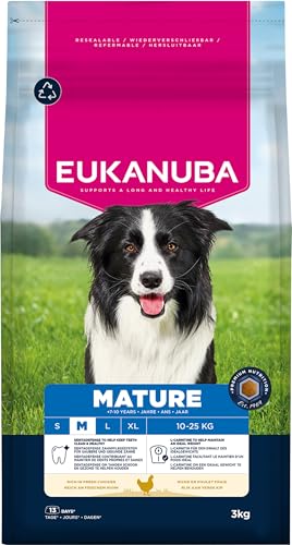 Eukanuba Hundefutter Trocken mit frischem Huhn für mittelgroße Rassen, Premium Trockenfutter für reife Hunde, 3 kg Eukanuba Hundefutter Trocken mit frischem Huhn für mittelgroße Rassen, Premium Trockenfutter für reife Hunde, 3 kg von Eukanuba