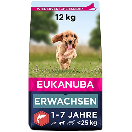 Eukanuba Hundefutter mit Lachs & Gerste für kleine und mittelgroße Rassen - Trockenfutter für ausgewachsene Hunde, 12 kg von Eukanuba