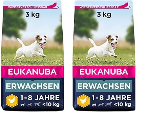 Eukanuba Hundefutter mit frischem Huhn für kleine Rassen, Premium Trockenfutter für ausgewachsene Hunde, 3 kg (Packung mit 2) von Eukanuba