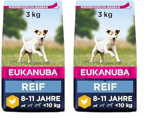 Eukanuba Hundefutter mit frischem Huhn für kleine Rassen, Premium Trockenfutter für reife Hunde, 3 kg (Packung mit 2) von Eukanuba