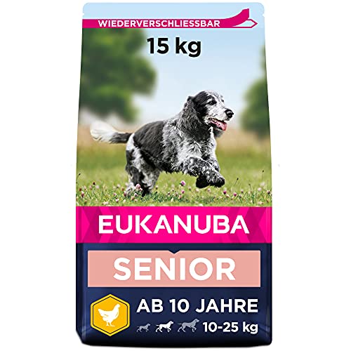 Eukanuba Hundefutter mit frischem Huhn für mittelgroße Rassen, Premium Trockenfutter für Senior Hunde, 15 kg von Eukanuba