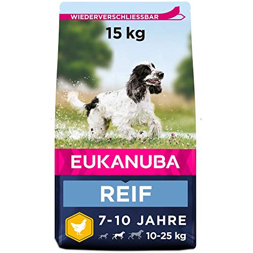 Eukanuba Hundefutter mit frischem Huhn für mittelgroße Rassen, Premium Trockenfutter für reife Hunde, 15 kg von Eukanuba