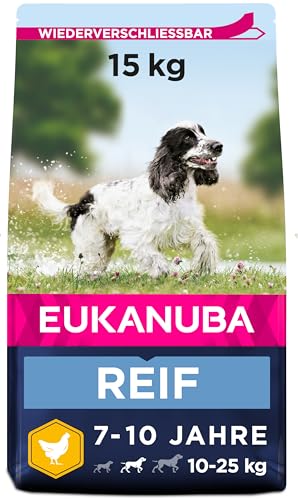 Eukanuba Hundefutter mit frischem Huhn für mittelgroße Rassen, Premium Trockenfutter für reife Hunde, 15 kg von Eukanuba