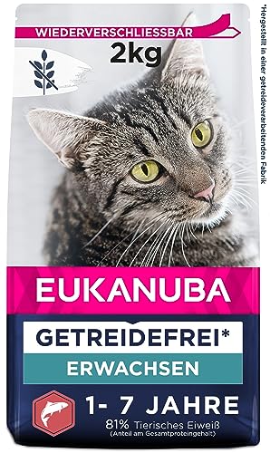 Eukanuba Katzenfutter trocken getreidefrei - Premium Trockenfutter mit viel Lachs für ausgewachsene Katzen, 2kg von Eukanuba