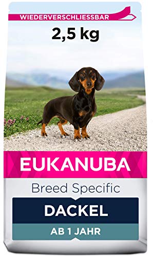 Eukanuba Breed Specific Dackel Trockenfutter - optimal auf die Rasse abgestimmtes Premium Hundefutter mit Huhn, 2,5 kg von Eukanuba