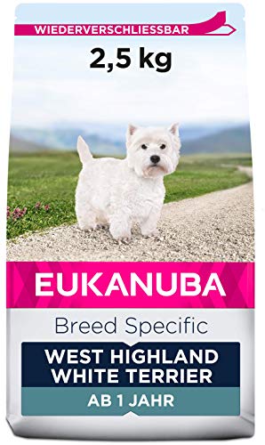 Eukanuba Breed Specific West Highland Terrier Trockenfutter - optimal auf die Rasse abgestimmtes Premium Hundefutter mit Huhn, 2.5 kg von Eukanuba