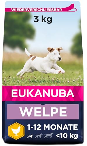 Eukanuba Welpenfutter mit frischem Huhn für kleine Rassen, Premium Trockenfutter für Junior Hunde, 3 kg von Eukanuba