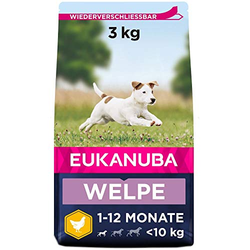 Eukanuba Welpenfutter mit frischem Huhn für kleine Rassen, Premium Trockenfutter für Junior Hunde, 3 kg von Eukanuba