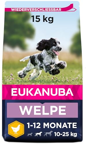 Eukanuba Welpenfutter mit frischem Huhn für mittelgroße Rassen, Premium Trockenfutter für Junior Hunde, 15 kg von Eukanuba