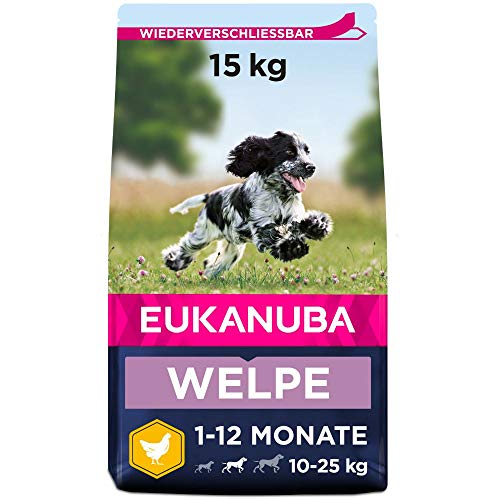 Eukanuba Welpenfutter mit frischem Huhn für mittelgroße Rassen, Premium Trockenfutter für Junior Hunde, 15 kg von Eukanuba