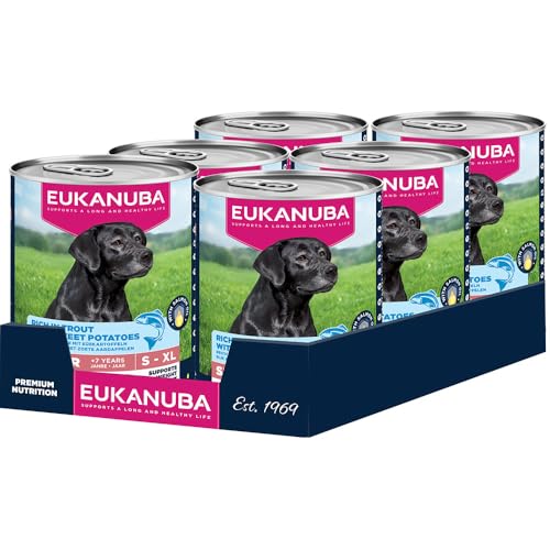 Eukanuba Senior Hundefutter Nass mit Forelle und Süßkartoffeln, Getreidefreies Premium Nassfutter für ältere Hunde, 6 x 400 g Dosen von Eukanuba