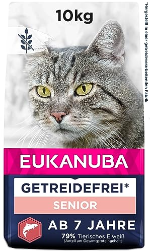 Eukanuba Senior Katzenfutter trocken getreidefrei - Premium Trockenfutter mit viel Lachs für ältere Katzen, 10kg von Eukanuba