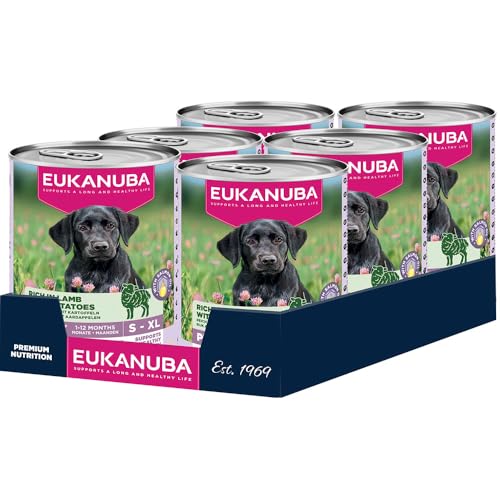 Eukanuba Welpenfutter Nass mit Lamm und Kartoffeln, Getreidefreies Premium Nassfutter für Junior Hunde, 6 x 400 g Dosen von Eukanuba