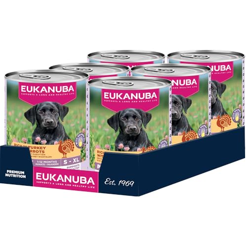 Eukanuba Welpenfutter Nass mit Pute und Karotte, Getreidefreies Premium Nassfutter für Junior Hunde, 6 x 400 g Dosen von Eukanuba