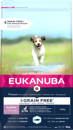 Eukanuba Welpenfutter getreidefrei mit Fisch für kleine und mittelgroße Rassen - Trockenfutter ohne Getreide für Junior Hunde, 3 kg von Eukanuba