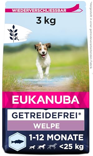 Eukanuba Welpenfutter getreidefrei mit Fisch für kleine und mittelgroße Rassen - Trockenfutter ohne Getreide für Junior Hunde, 3 kg von Eukanuba