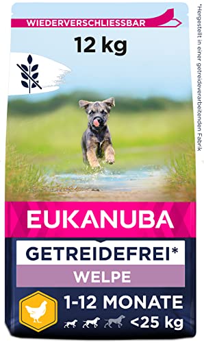 Eukanuba Welpenfutter getreidefrei mit Huhn für kleine und mittelgroße Rassen - Trockenfutter ohne Getreide für Junior Hunde, 12 kg von Eukanuba