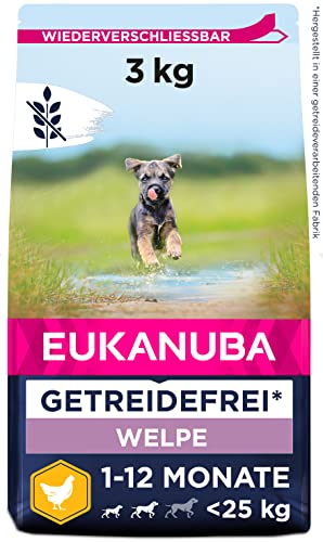 Eukanuba Welpenfutter getreidefrei mit Huhn für kleine und mittelgroße Rassen - Trockenfutter ohne Getreide für Junior Hunde, 3 kg von Eukanuba