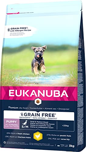 Eukanuba Welpenfutter getreidefrei mit Huhn für kleine und mittelgroße Rassen - Trockenfutter ohne Getreide für Junior Hunde, 3 kg von Eukanuba