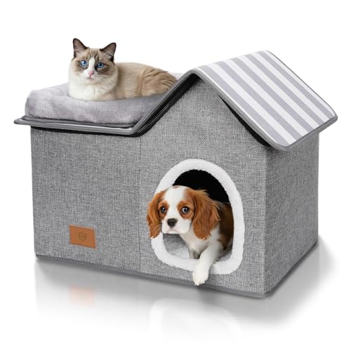 Eukue Faltbare Katzenhaus, Tragbare Katzenhütte, Katzenhöhle Haustierhaus mit Abnehmbarem Plüschkissen, Katzenhöhle Indoor und Outdoor,Haustierhaus für Katzen, Hunde,Kleine Haustiere, Grauschwarz Eukue Faltbare Katzenhaus, Tragbare Katzenhütte, Katzenhöhle Haustierhaus mit Abnehmbarem Plüschkissen, Katzenhöhle Indoor und Outdoor,Haustierhaus für Katzen, Hunde,Kleine Haustiere, Grauschwarz von Eukue