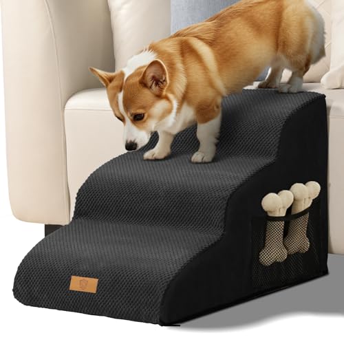 Eukue Hundetreppe 3 Stufen, Hundetreppen für Kleine Hunde und Katzen, Tragbare Hunderampe für Bett und Sofa, Hochdichtem Schaum Haustiertreppe mit Bezug und Tasche, Schwarz Eukue Hundetreppe 3 Stufen, Hundetreppen für Kleine Hunde und Katzen, Tragbare Hunderampe für Bett und Sofa, Hochdichtem Schaum Haustiertreppe mit Bezug und Tasche, Schwarz von Eukue