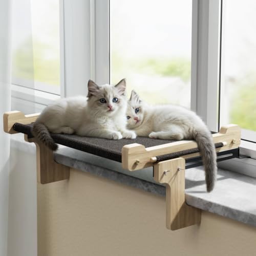 Eukue Katzen Hängematte Fensterplätze, Katzen Fensterliege für Katzen mit Massivholz und Metall, Stabiles Fensterbrett Katzen, Katzenliege Fenster, katzenhängebett Fenster (bis 30 kg) von Eukue