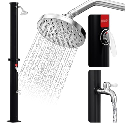 Eulenke Solardusche 20L Solar Gartendusche mit 360°Regenduschkopf und Wasserhahn, Warmes Wasser Max. 60℃, ohne Stromanschluss, Pooldusche, Schwarz von Eulenke