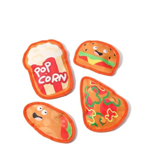 Euljcysiyu 4 Pet Dog Toys, Bissfestes Spielen Schleifen Zähne, Stuffy Paper Sound Toys, Imitation Hamburger Pommes Frites Große und Kleine Hunde von Euljcysiyu