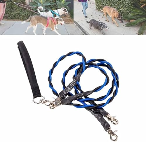 No Tangle Leash for 2 Dogs, Double Bungee Leash, Retractable Dog LEashes with Tangle-Free Swivel, Double Dogs L-eash,Split Lead Walking Pet with Shock Absorbing Bungee (Blue/Black, S) von Eunmsi