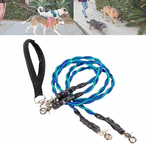 No Tangle Leash for 2 Dogs, Double Bungee Leash, Retractable Dog LEashes with Tangle-Free Swivel, Double Dogs L-eash,Split Lead Walking Pet with Shock Absorbing Bungee (Blue/Teal, S) von Eunmsi