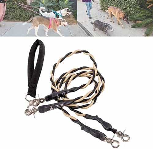 No Tangle Leash for 2 Dogs, Double Bungee Leash, Retractable Dog LEashes with Tangle-Free Swivel, Double Dogs L-eash,Split Lead Walking Pet with Shock Absorbing Bungee (Gold/Black, M) von Eunmsi