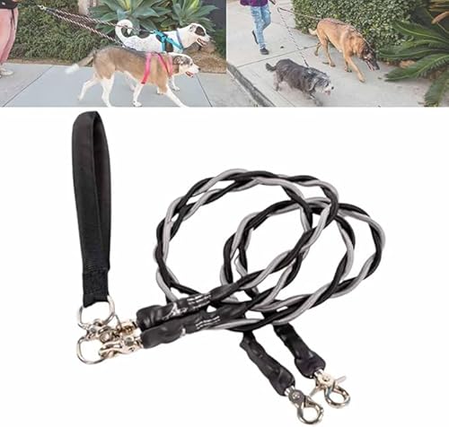 No Tangle Leash for 2 Dogs, Double Bungee Leash, Retractable Dog LEashes with Tangle-Free Swivel, Double Dogs L-eash,Split Lead Walking Pet with Shock Absorbing Bungee (Grey/Black, M) von Eunmsi