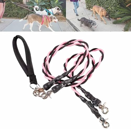 No Tangle Leash for 2 Dogs, Double Bungee Leash, Retractable Dog LEashes with Tangle-Free Swivel, Double Dogs L-eash,Split Lead Walking Pet with Shock Absorbing Bungee (Pink/Black, S) von Eunmsi